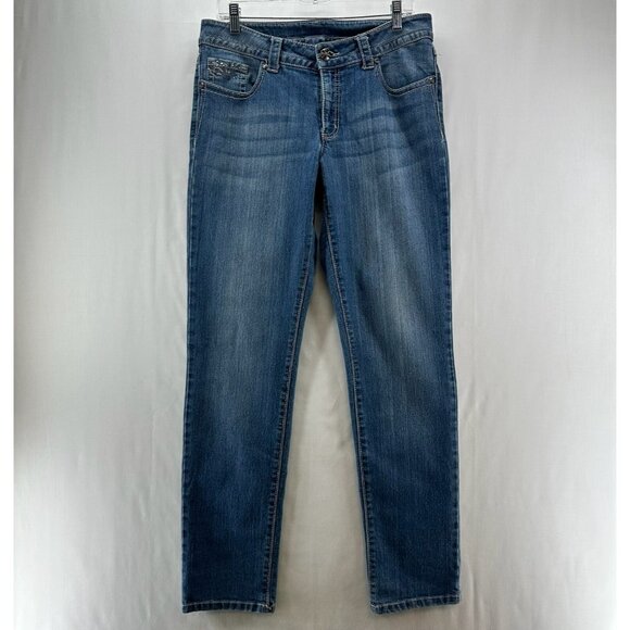 Faded Glory Jeans Womens 12A Straight High Rise Stretchy Denim Embellished Blue - Picture 1 of 10